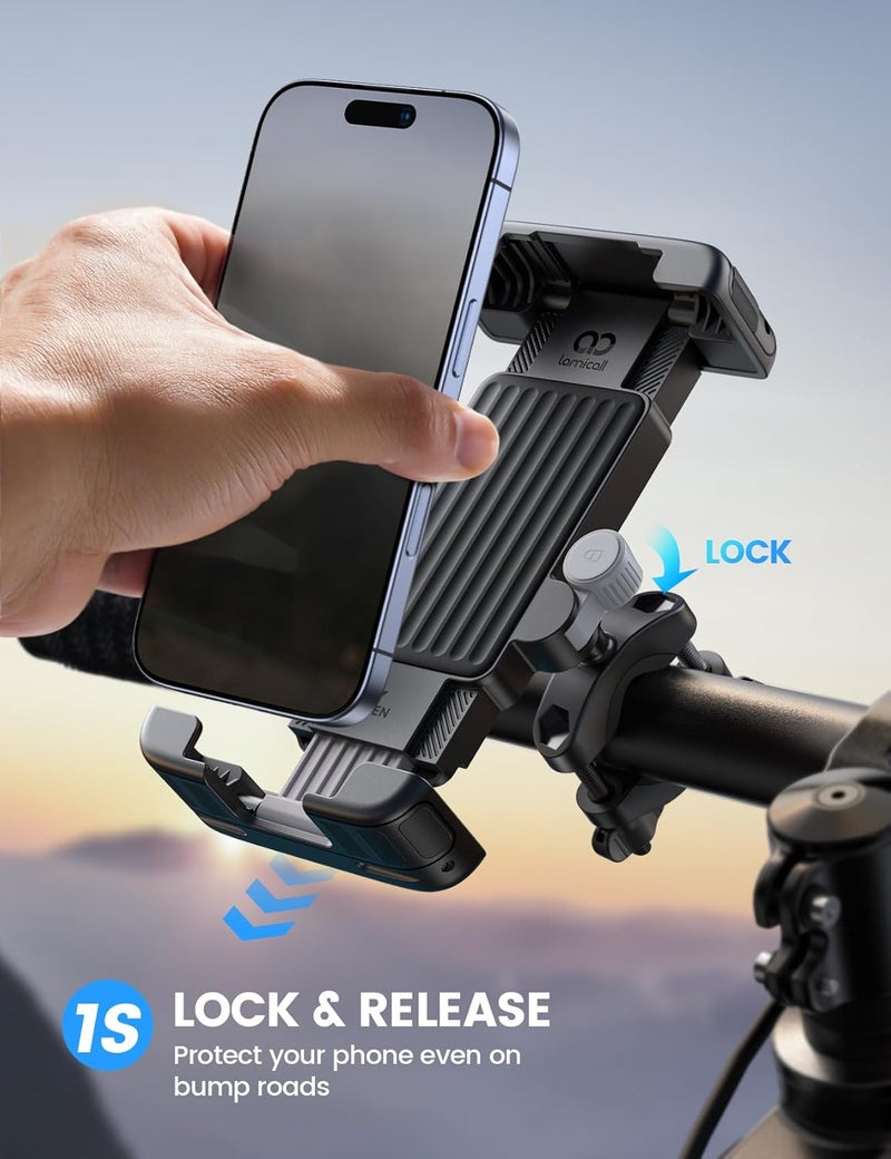 Lamicall Bike Motorcycle Phone Mount - [1s Quick Lock] Bike Cell Phone Holder Clip, Bicycle Scooter Handlebar Clamp, for iPhone Air, 17 16 15 Pro Max, Galaxy S25 S24 Ultra, More 6-7" Phones - Image 2